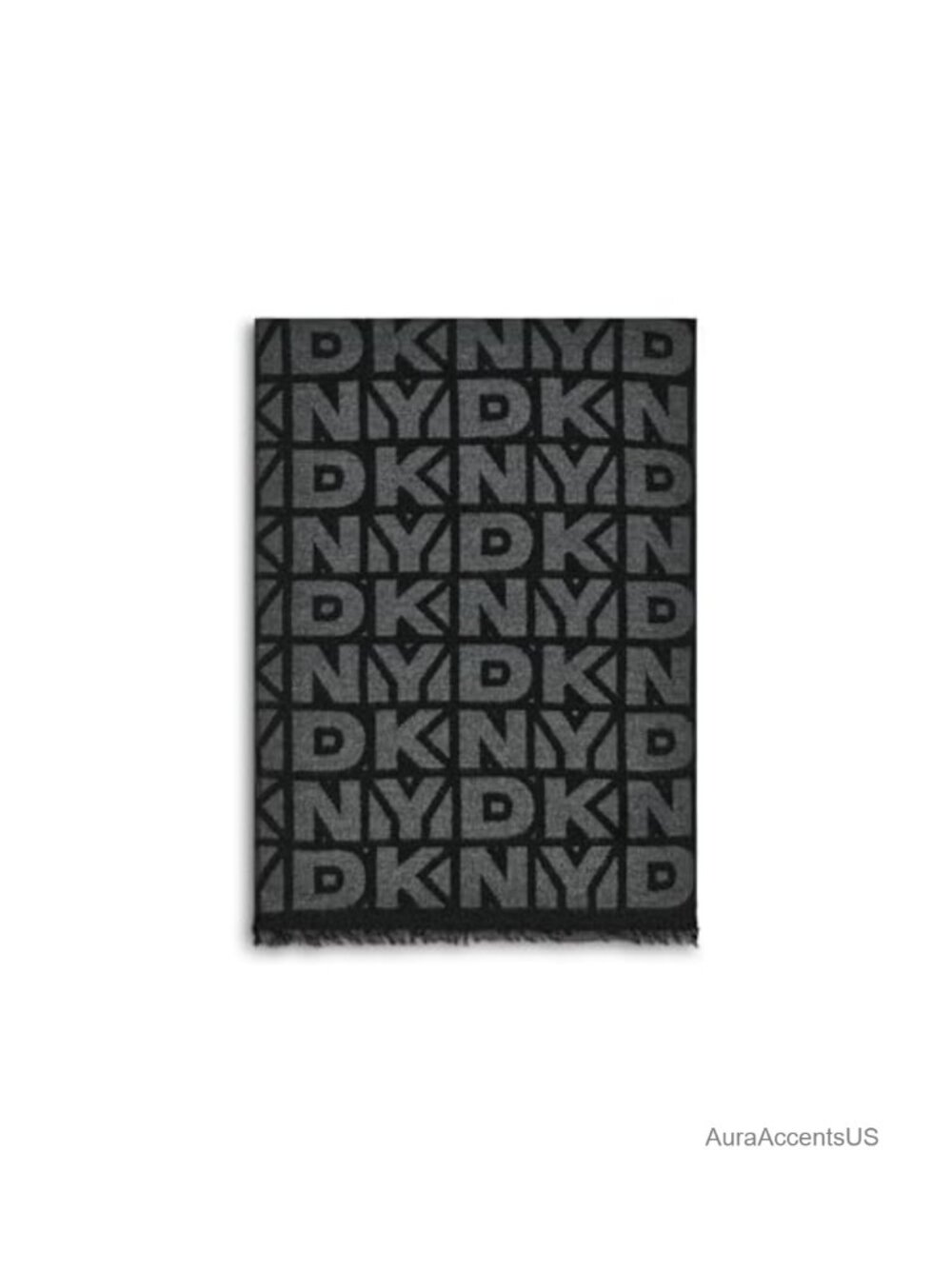 DKNY Block Logo Jacquard Scarf Eyelash Fringe 100% Viscose